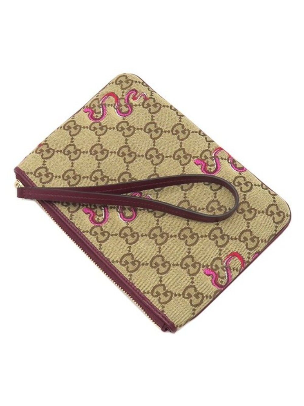 Gucci Clutch Snake Pattern GG Canvas Leather Brown Rosso Ancora Gold Bordeaux - Picture 2 of 9